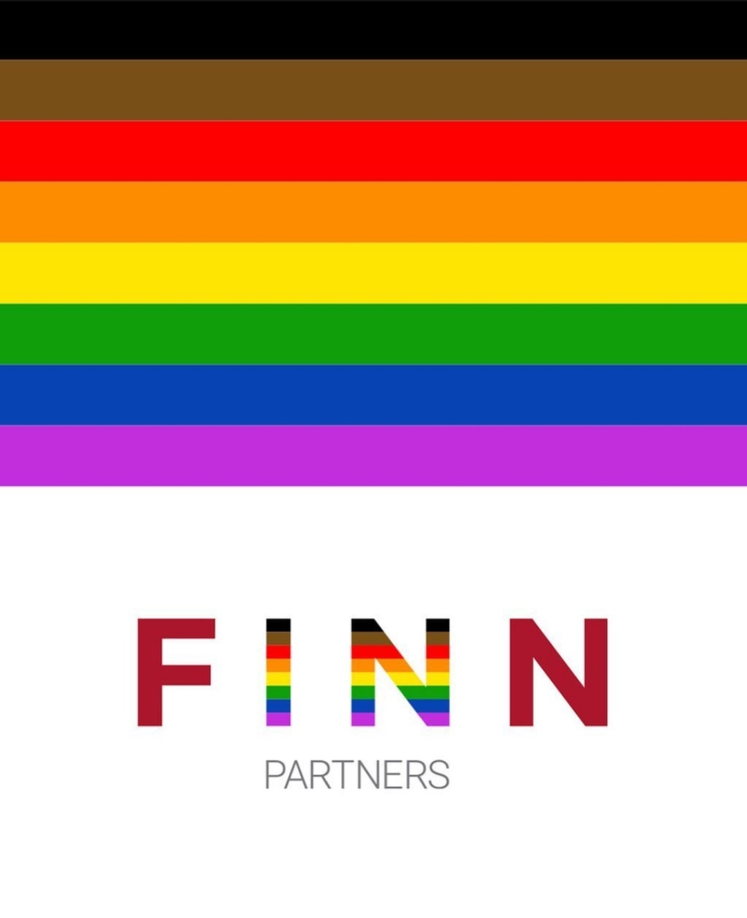 Finn Partners-Logo mit einer Regenbogenfahne.